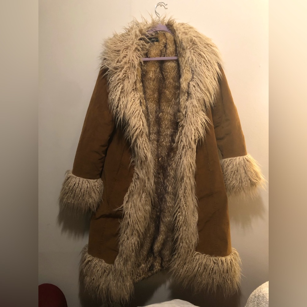Superdry Faux Fur Lined Longline Afghan Coat